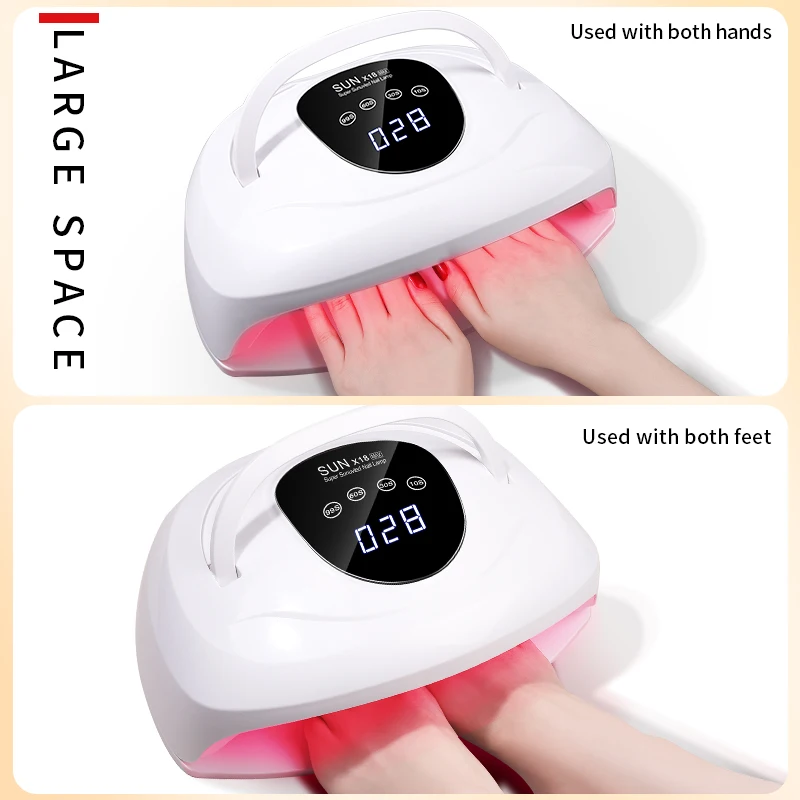 Lampa do paznokci UV LED czerwona - suszarka do żelu, dwuręczna, do manicure