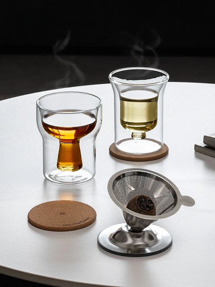 

2025 New Double Layer Glass Tea Set Creative Tea Brewing Cup Elegant Tea Water Separator Home Use High End Tea Cup