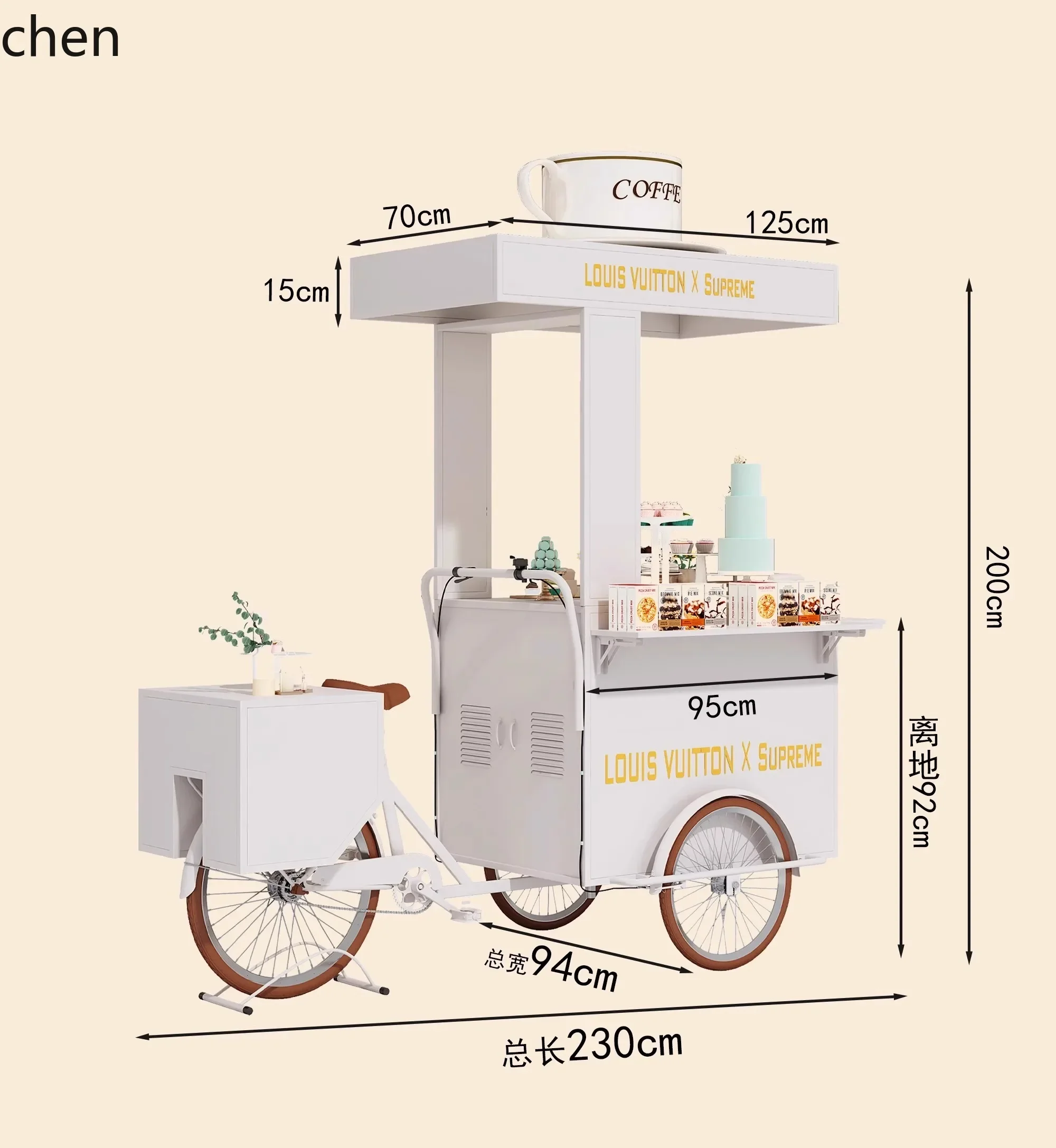 shopping mall promotion float outdoor stall multi-functional three-wheeled coffee cart
