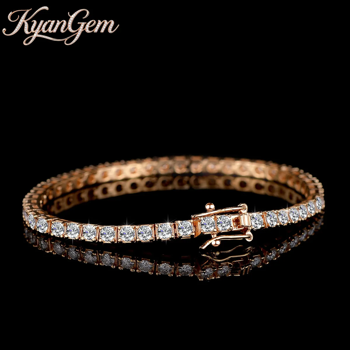 KyanGem Platinum PT950 Moissanite Tennis Bracelet for Men and Women 2.5MM Moissanite D-Color Hip-Hop 18K Gold Bracelet