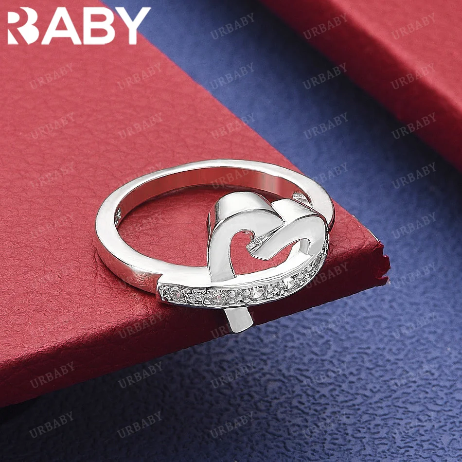 

URBABY 925 Sterling Silver Designer Zircons Heart Ring For Women Fashion Jewelry Charm Grace Noble Wedding Accessories