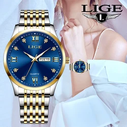 LIGE Luxury Fashion Quartz Women Watch Casual Elegant Business Stainless Wristwatches Waterproof Luminous Date Week Woman Clocks