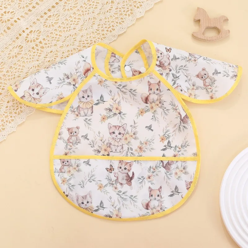 

Baby Feeding Bib Waterproof European Cute Cartoon Print Burp Cloths Reversible Eating Apron Toddlers Anti-Stain Mealtime Outfit