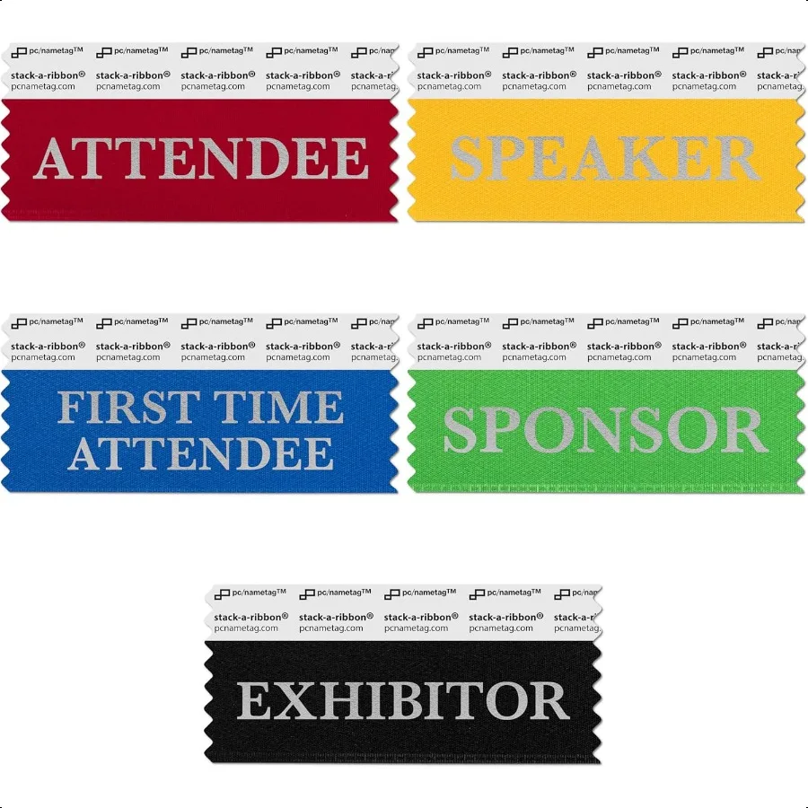 

Conference Badge Ribbons with Adhesive 31 2 x 15 8 100pk Nametags Under 4 50 Attendee 20 First Time 10 Sponsor 10 Exhibitor 10