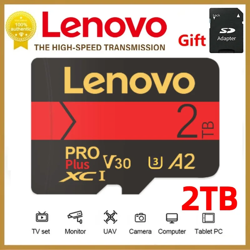 Lenovo-High Speed Micro SD Card, Cartão de memória Flash para telefone, Backup de dados de armazenamento, 1TB, 2TB, 512G, 100% original