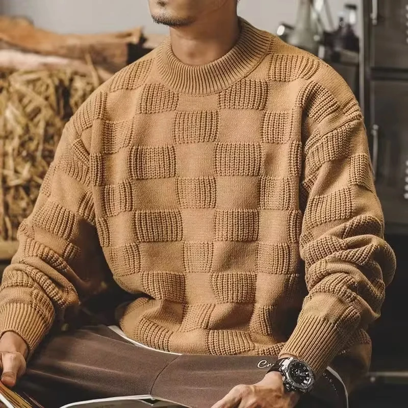 

American Sweater Men Long Sleeve Knitted Shirts Male Knit Sweater Plaid Man Pullover Sweater Jumper New Top Fashion Clothing 5XL