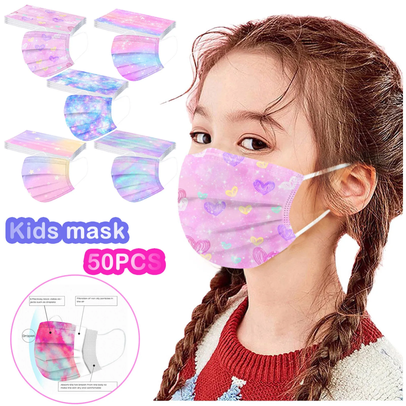 Children Kids Boys Girls Cover Mascarillas Disposable Mouths Covers Dust Mask Gradient Star Printed Three-layer Outdoor Mask