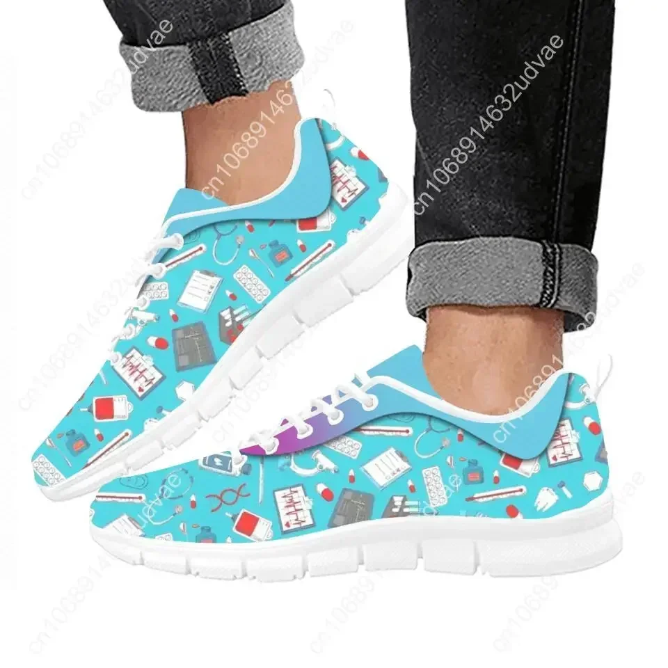 Wear-resistant Lace-up Mesh Shoes Custom Personalized Nurse Sneakers For Women Comfortable Round Toe Soft Flat Shoes