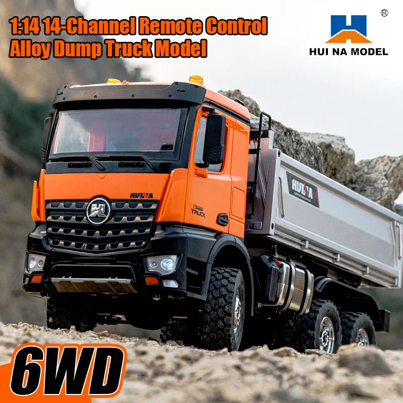HUINA 1598 1/14 14CH Alloy RC Truck 6WD Remote Control Dump Truck RTR Electric Engineering Transport Vehicle Model Boys Gift