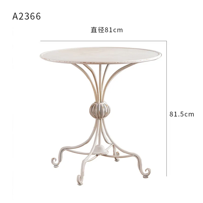 Elegant 81cm Height French Pastry Style Country Scroll Round Table Iron White Patio Balcony Terrace Outdoor Furniture