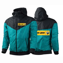 2023 Men New CAN-AM BRP Windbreaker Street Outdoor Casual Windproof Fashion Jacket Hooded Loose Zipper Color Coat Tops