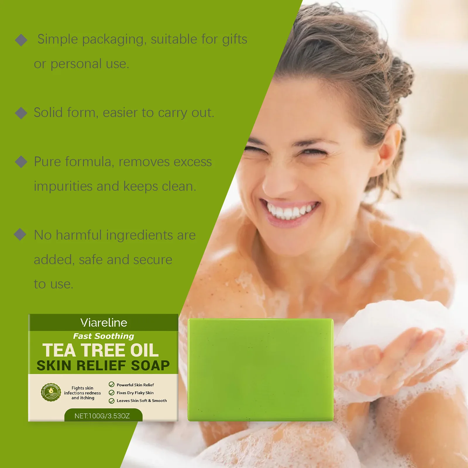 VIARELINE Tea Tree Oil Skin Soap Brighten Skin Clean Improve Roughness Oil Control Natural Plants Exfoliate Facial Soothing Soap