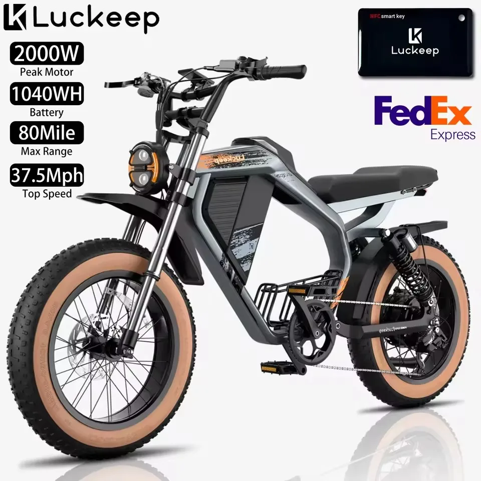 

Электрический мотоцикл Luckeep M5 Max для взрослых, 20x4,0 дюйма, 2000 Вт, 37,5 миль в час, 80 миль, 52 В, 20 Ач, городской внедорожный электрический велосипед, электронный велосипед