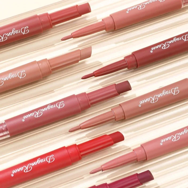 Doppelseitiger Lippenstift, 2-in-1-Lipliner-Lippenstift, langlebig, wasserfest, antihaftbeschichtet, matt, samtig, nicht klebend, nackte Lippen, Make-up