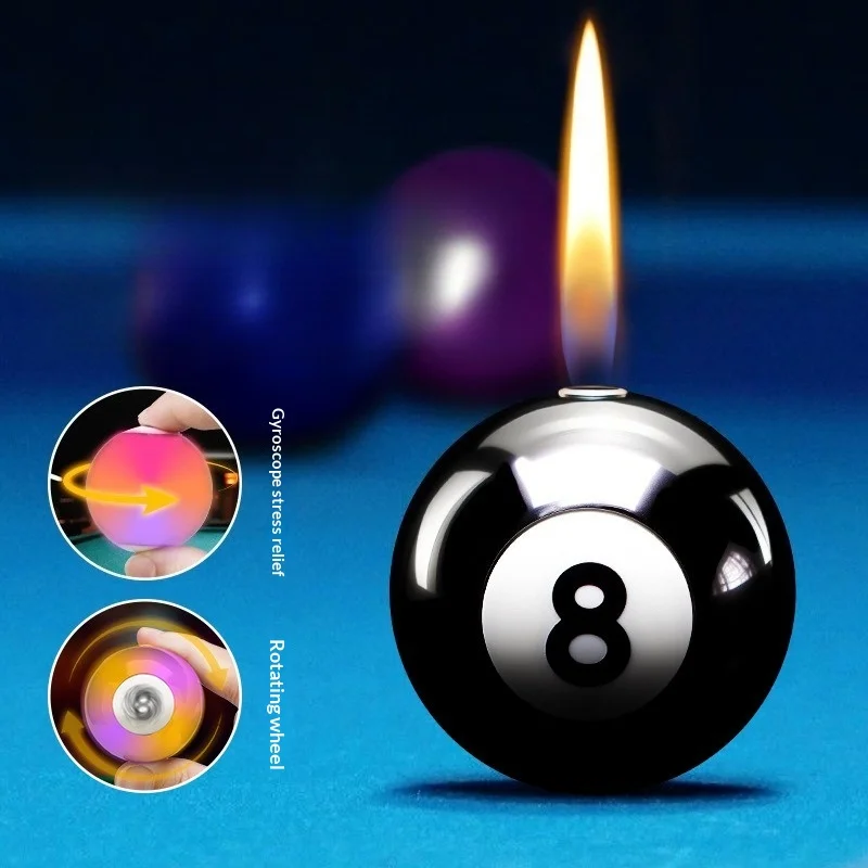 Premium Cool Billiard Flash Lighter - Butane Gyro Press Ignition Keychain, Unique Smoking Accessory Gift for Trendy Enthusiasts