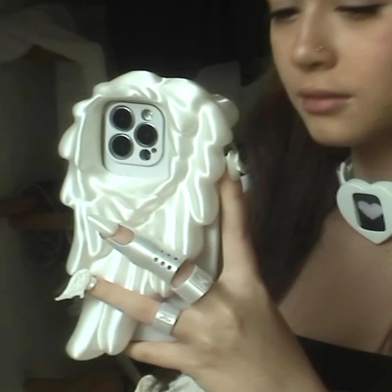 

Wings Phone Case 3D Printing Custom Silk Black White Wing Phone Cover for Iphone 17/16/15/14/13/12 Pro/max Phone Decoration Gift