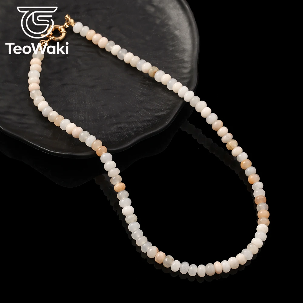 TeoWaki 4x6mm Transparent Pink Aventurine Abacus Bead Necklace Natural Stone Men Women Gift for Christmas Symbol of Stability