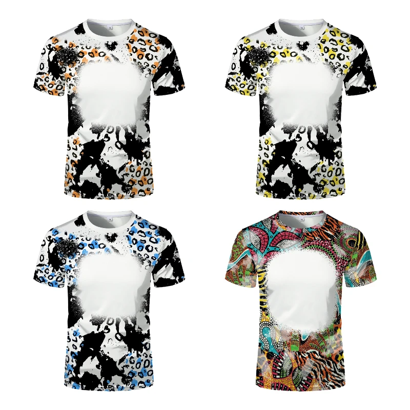 Adults children Bleach Custom Design Leopard Printed Tees Shirt Sublimation Blank TShirt Bleached Polyester T Shirts