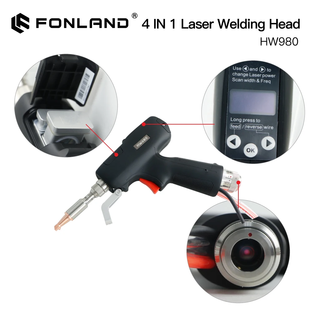AU3tech HW980 Handheld Laser Welding Gun 3000W Fiber Laser Welding Head 4in1 Welding Cleaning Cutting Soldering Tool