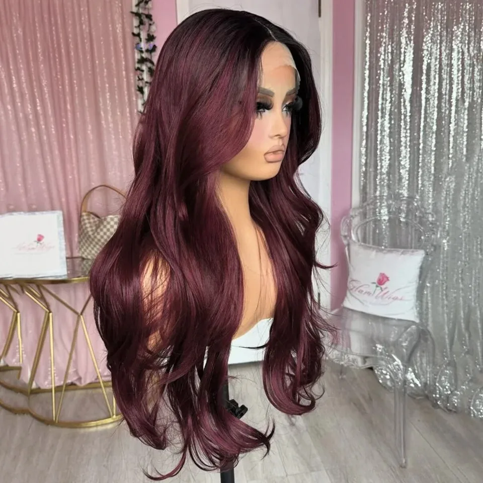 32 بوصة بورجوندي داكن الدانتيل شعر مستعار أمامي الاصطناعية الجسم موجة 13x4 HD الدانتيل الباروكة الأمامية 180 الكثافة قبل قطعها ل Wemon جاهزة للارتداء