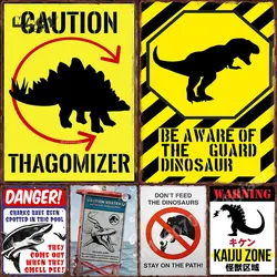 Beware of Dinosaurs Metal Tin Sign Funny Vintage Crocodile Plaque Wall Decor Garden Farm Outdoor House Decoration Caution Signs