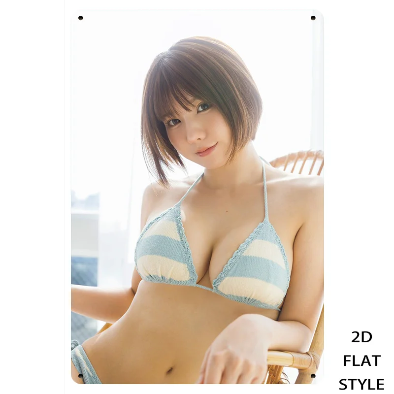 

Summer Girl Tin Wall Art, 2D Retro Japanese Style Photography Print for Living Room & Bedroom.