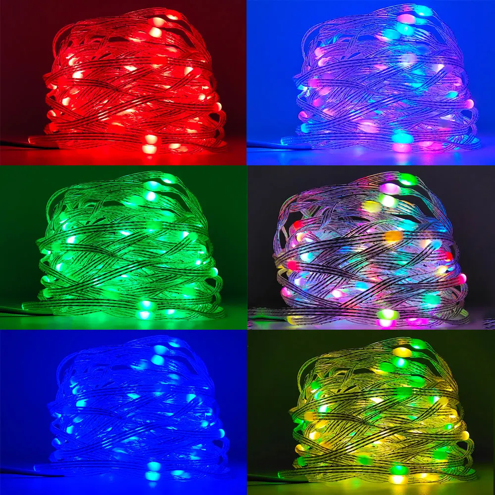 5V WS2812b Christmas Lights WS2812 RGB Addressable Individually LED String With Bluetooth Music Party Wedding Garland Decoration