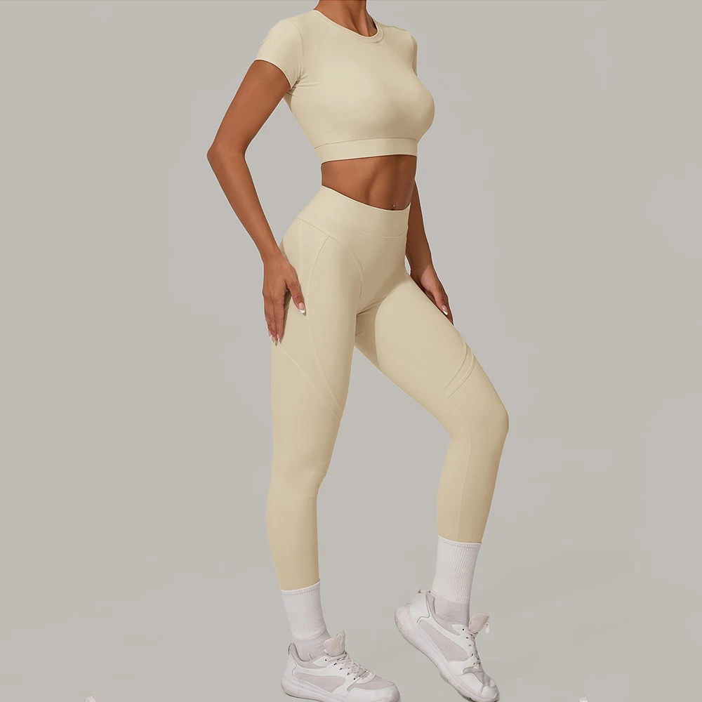 

Yoga Set 2 Pieces Workout Clothing Women Tracksuits Sportswear Gym Fitness Long Sleeve Crop Top High Waist Leggings Sports Suits
