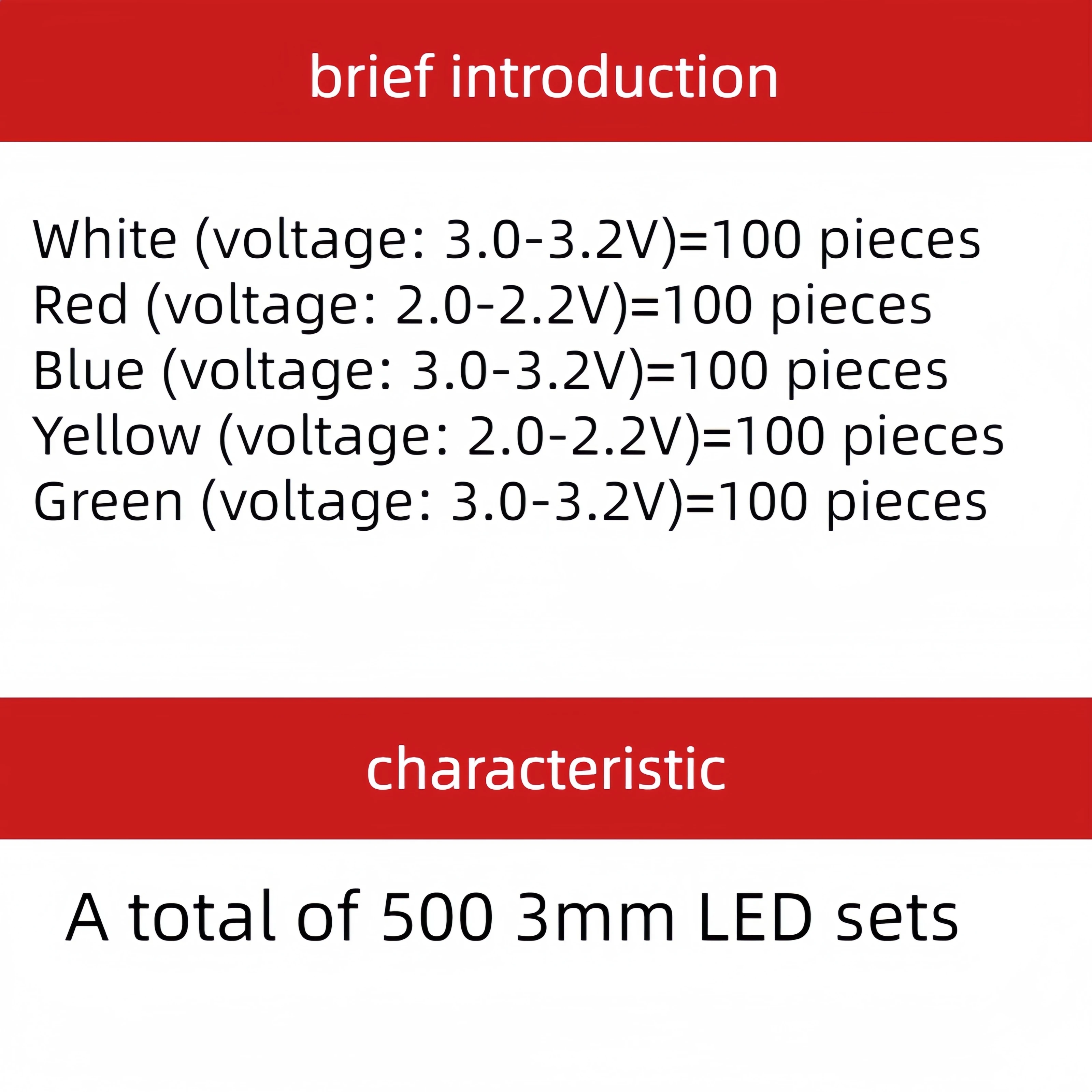 LEDプラグ,5色,f3 mm,赤,青,黄色,緑,白,白,白,黄色,緑,白,各タイプ100,バッチあたり500