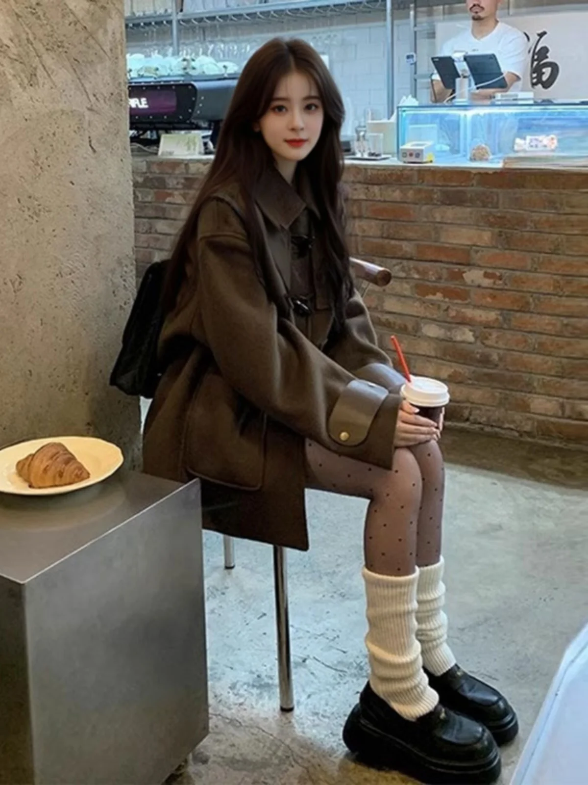 

Double-Faced Woolen Coat with Horn Buttons Elegant Retro Style Spring Initial New Arrival Women's Outerwear Simple Commute Style