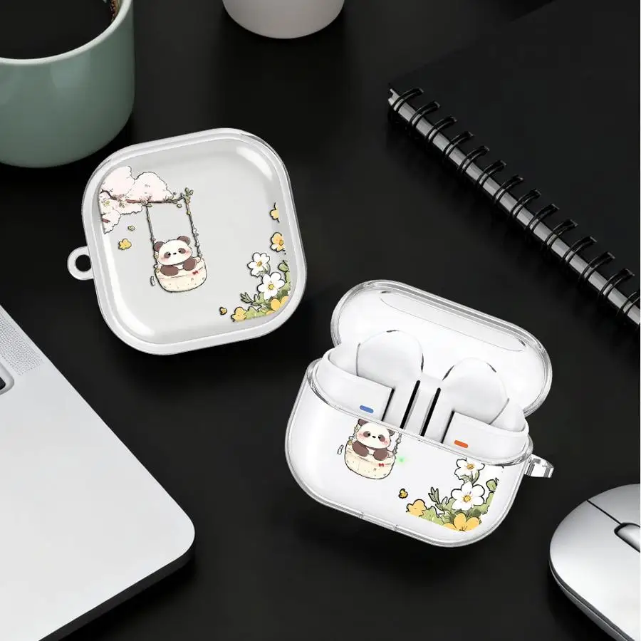 Cartoon Cute Panda Case For Redmi Galaxy Buds 6 Pro 6Active 8Active 8 Lite 5 7 Clear Earphone Cases Cover With Hook