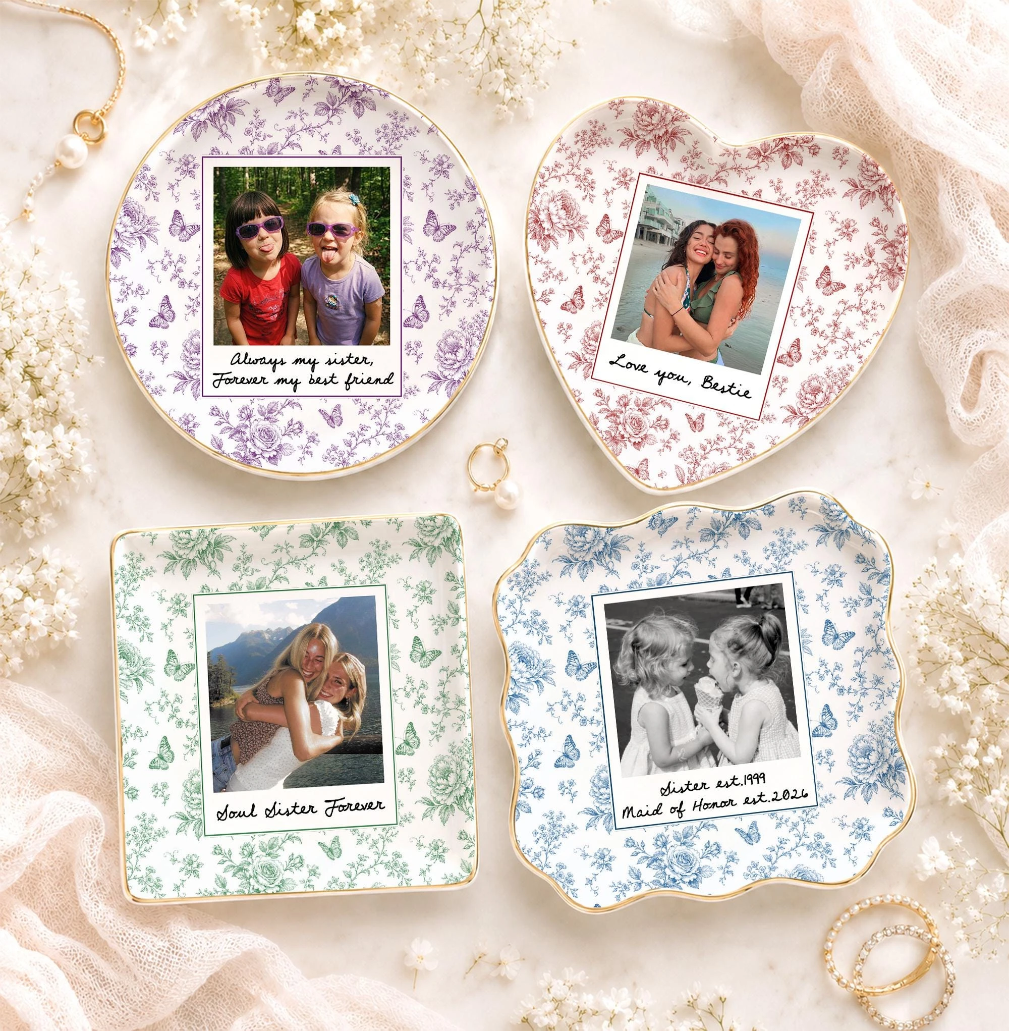 Custom Sister Photo Jewelry Dish, Maid of Honor Gift, Custom Besties Photo Jewelry Dish, Soul Sister Gift, Bridesmaid Gifts