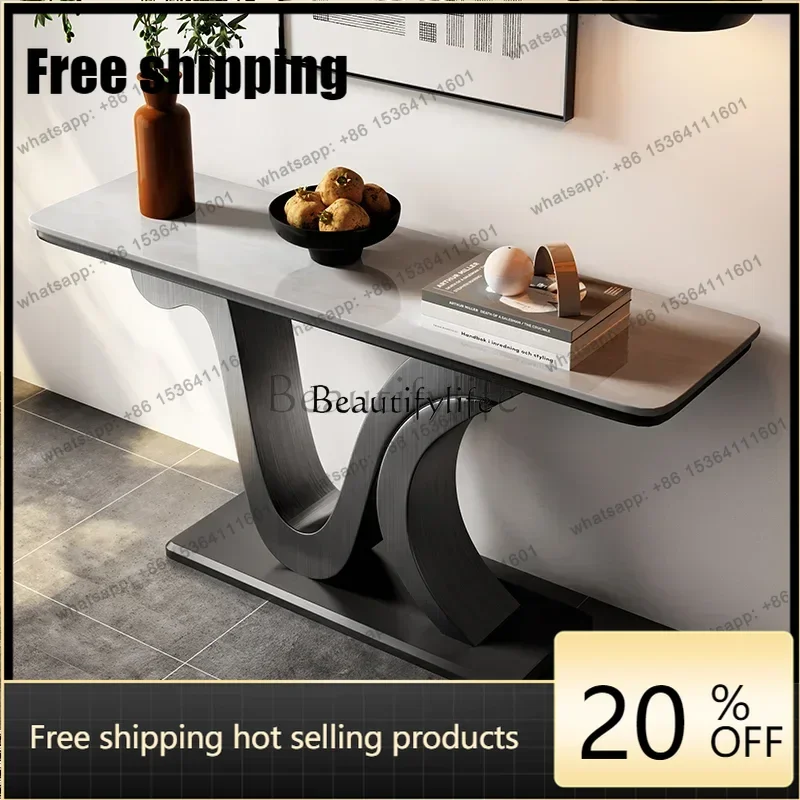 HJ Italian Light Luxury Style Natural Marble Entryway Table Solid Wood Entryway Console