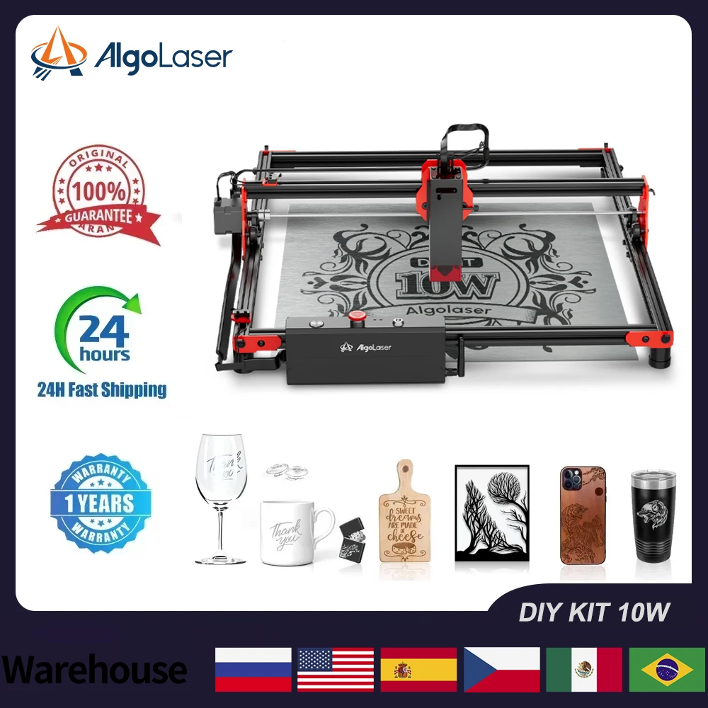 AlgoLaser DIY KIT 10W Laser Engraver 12000mm/min Speed Laser Cutter and Engraver Machine for Wood and Metal 400x400mm Area