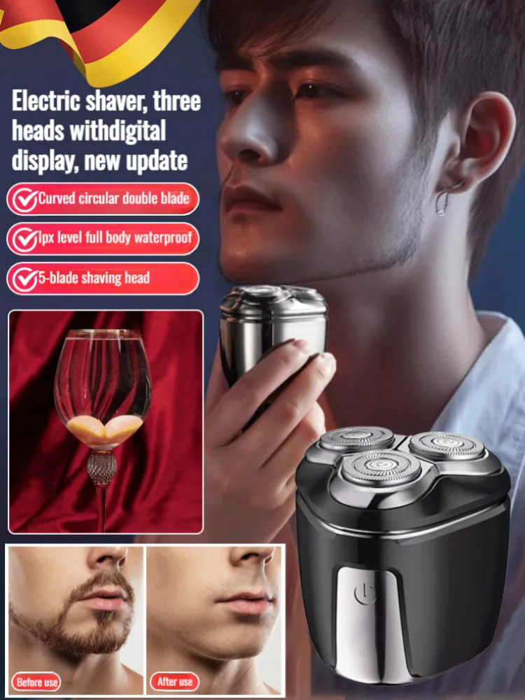 

Men's Portable Intelligent Magnetic Floating Three Blade Electric Shaver USB Charging Waterproof Multifunctional Mini Shaver