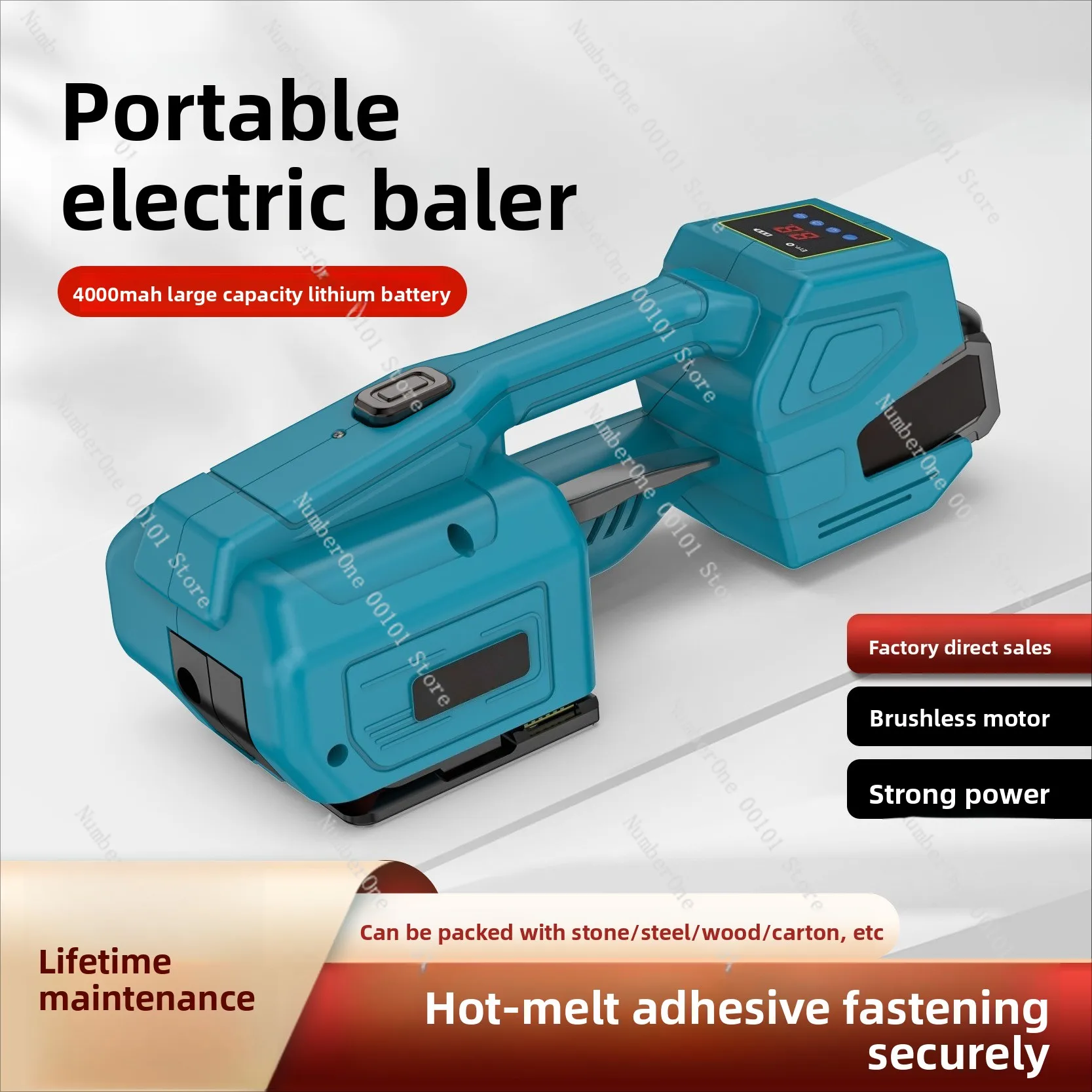 Electric strapping tool - portable cordless strap tightener with buckle-free hot melt integrated strapping machine - fully autom