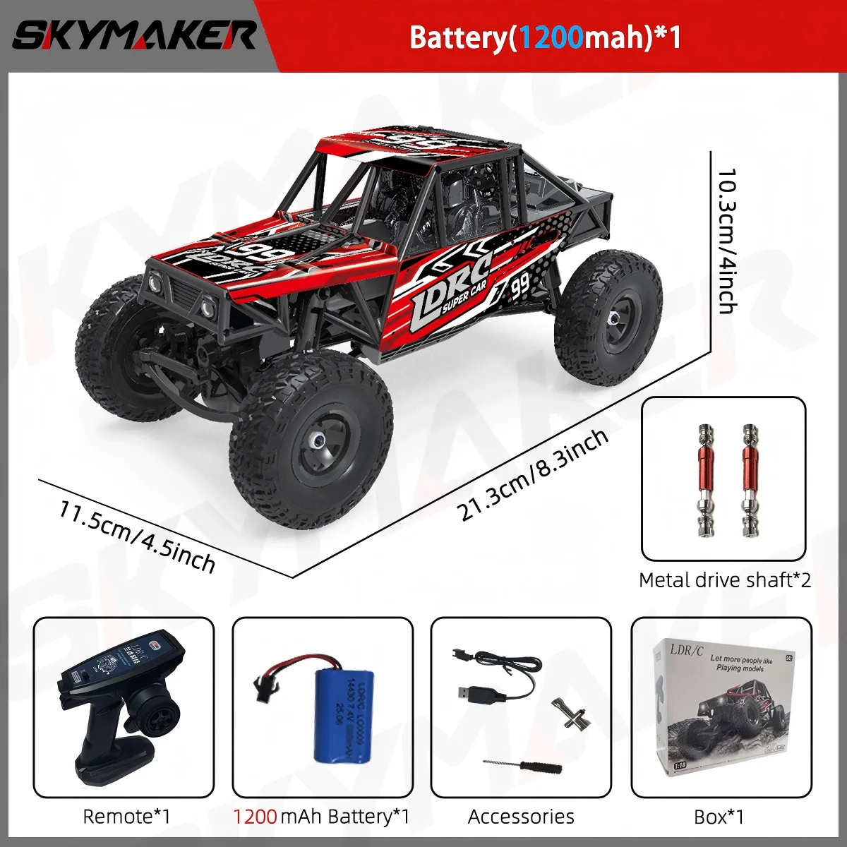 LDRC LD18499 RC Car 1/18 Full Scale 2.4G 4WD Remote Control Car with LED Headlight Climbing Vehicle Car Model Toys for Boy Gifts image 3