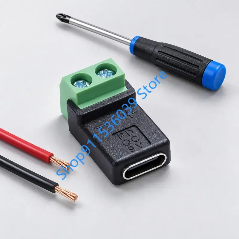 9V 12V USB C to 2Pin Terminal Adapter Screw Solderless Plug Type-C to 2 Pin Crimp Terminal Block Charging Conversion