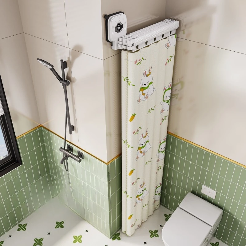 

Foldable Waterproof Shower Curtain with Suction Cups No Drilling for Bathroom Partition Dry and Wet Separation EVA Curtain
