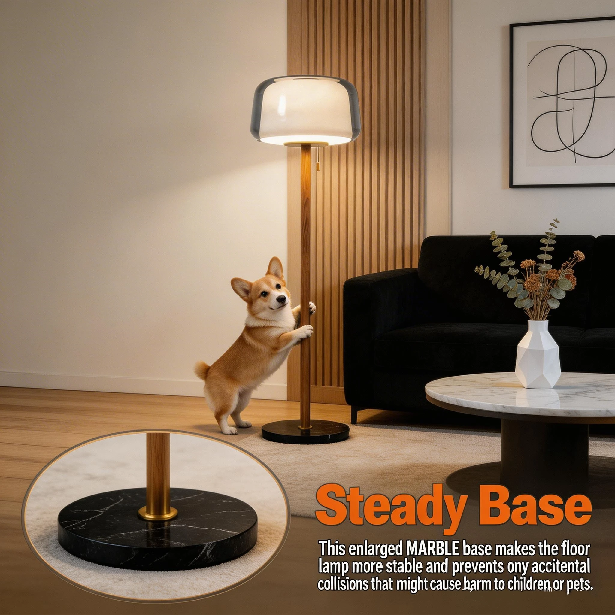 Creative Double Glass Floor Lamp Simple Sofa Marble Base Floor Lighting Living Room Study Bedside Lamp LED Reading Floor Light