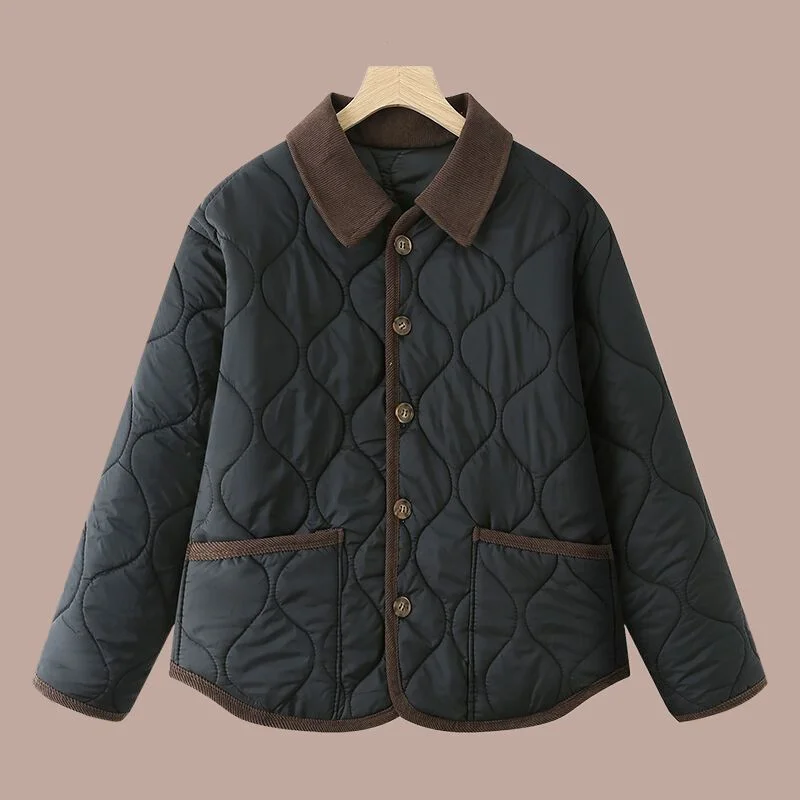 

Middle-aged Elderly Cotton-padded Jackets Short Diamond-patterned Cotton Coats Lapels Light Loose Cotton-padded Simple Coats