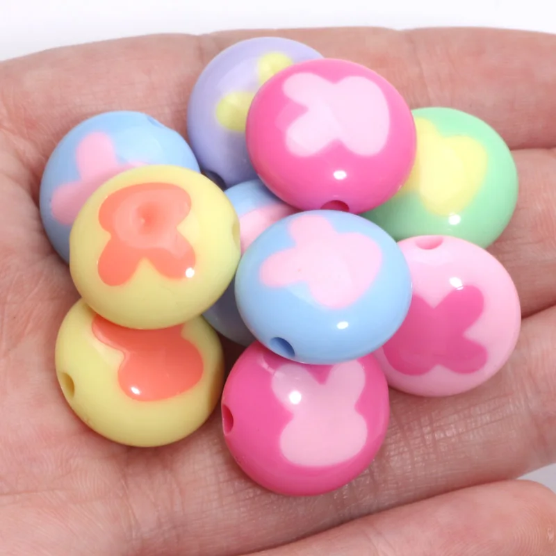 20pcs 18mm Acrylic Flat Round Beads Rabbit Pattern Loose Spacer Beads For Jewelry Making Bracelet Necklace Diy Craft Handmade