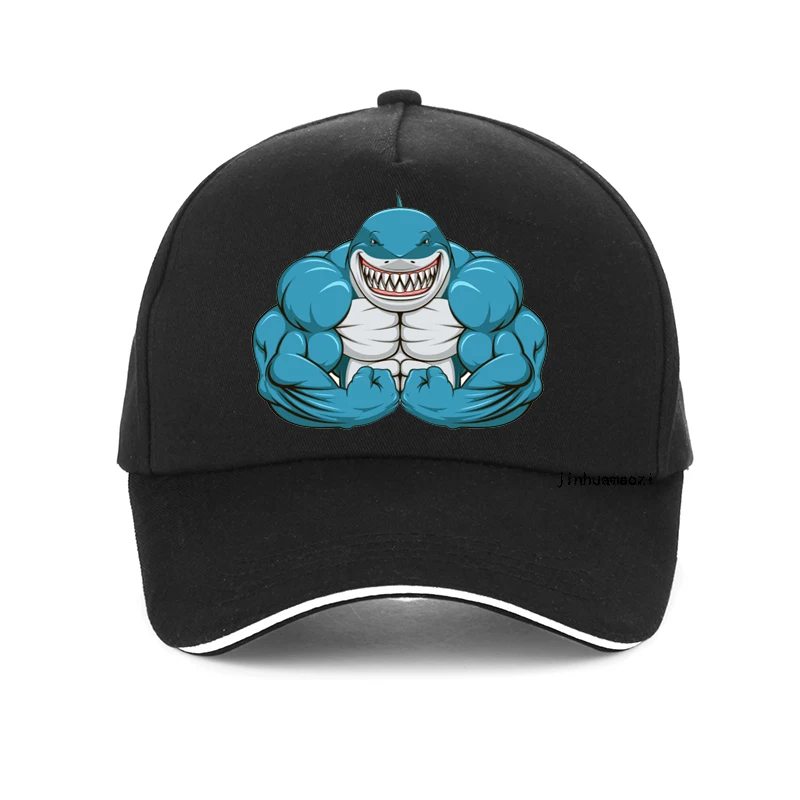 

Muscle Sharks Cartoon Baseball Cap Bodybuilding Design Adjustable Snapback Dad Hat for Gym Fitness Streetwear Casual Style