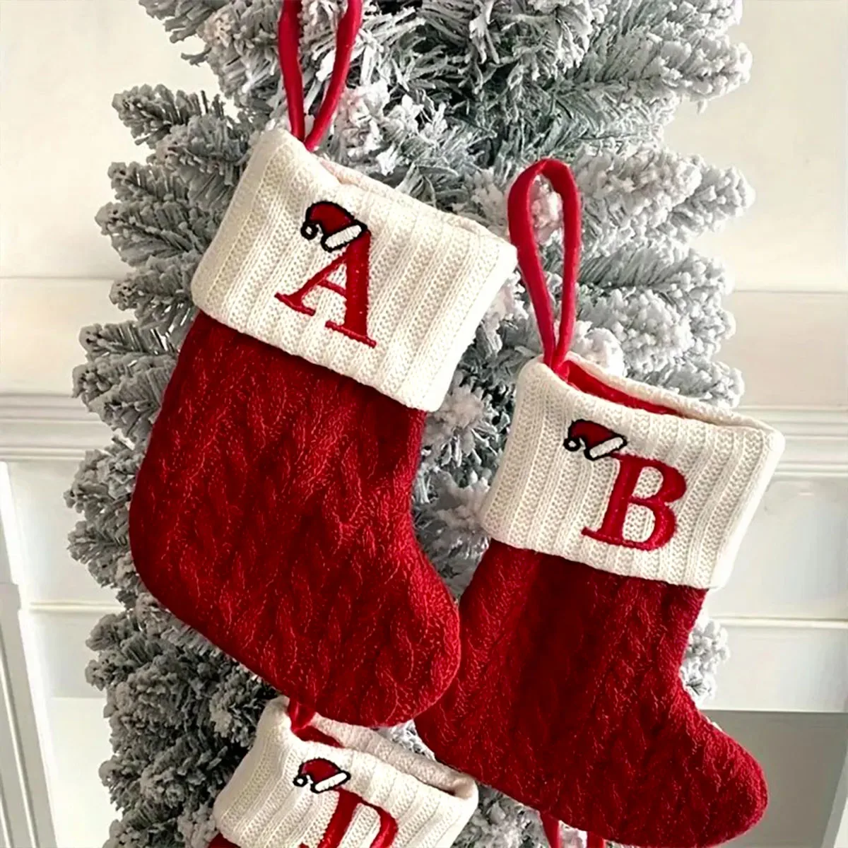 Christmas Letters Stocking Christmas Decor For Home 2024 Xmas Tree Pendant Red Gift Snowflake Socks Christmas Party Decors 2025
