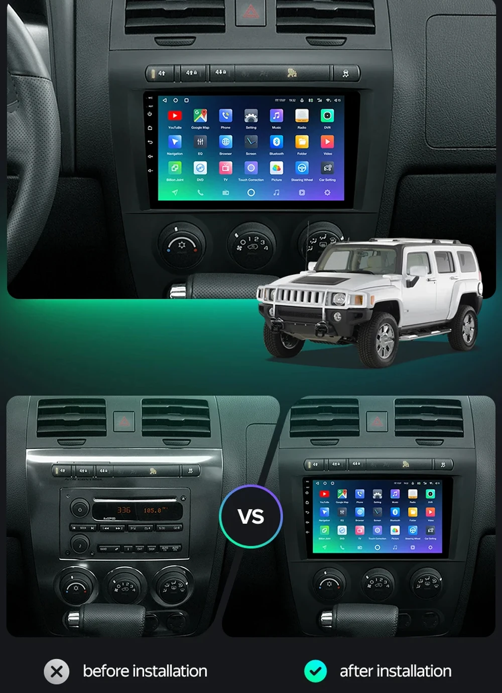 Android 15 Carplay Auto For Hummer H3 1 2005 - 2010 Car Radio Multimedia Video Player Navigation GPS  No 2Din 2 Din DVD DSP 4G