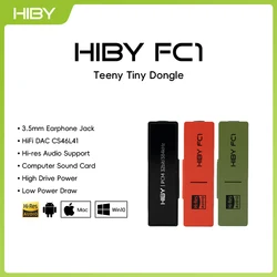 HiBy FC1 tipo C USB DAC auriculares AMP decodificador de Audio HiFi Dongle salida de 3,5mm PCM384kHz/32bit CS46L41 para Android iOS Win10 Mac