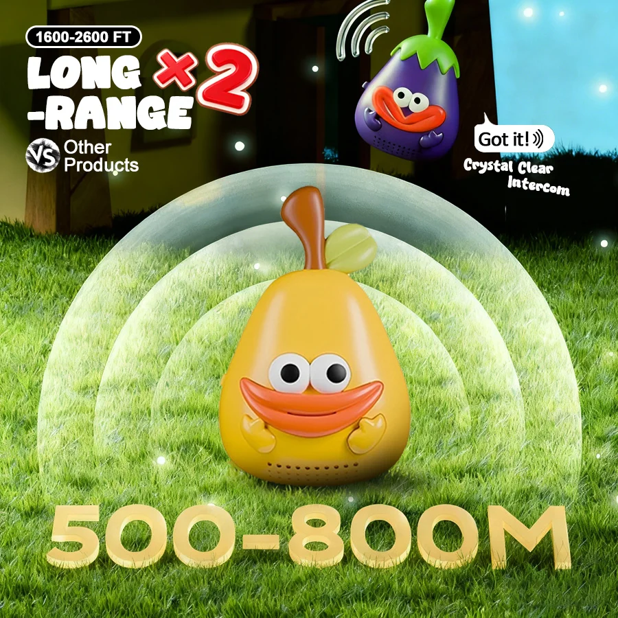 무전기 세트 - 귀여운 과일 및 채소 모양, 500-800M 장거리, 캠핑 및 야외 놀이에 적합