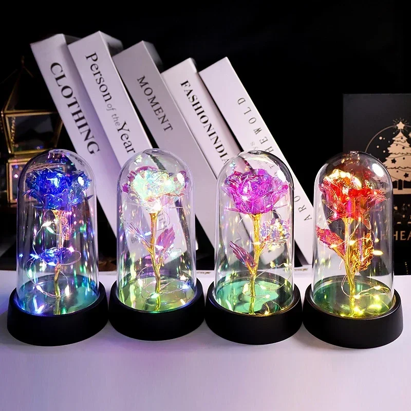 

Creative Gift LED Eternal Roses Laser Colored Flowers with Colorful Lights in Dome Wedding Anniversary Birthday Gifts for Girls