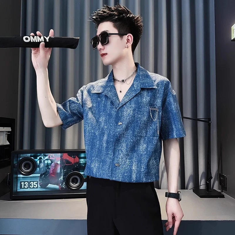 

Men's Tie-Dye Short Sleeve Top 2026 Summer Fashion Vintage Style Thin Turn-Down Collar Casual Cool Outdoor Daily Use Apparel