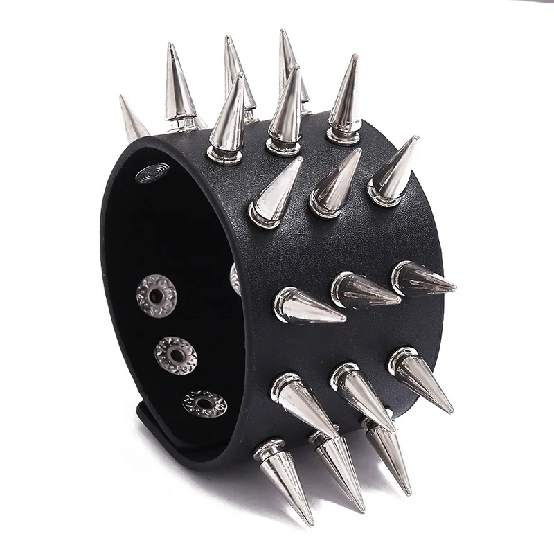 DIEZI Personality Hip Hop Men Spiked Rock Bracelet Bangle Women Vintage Punk Cosplay Black PU Leather Wrap Bracelet New Jewelry